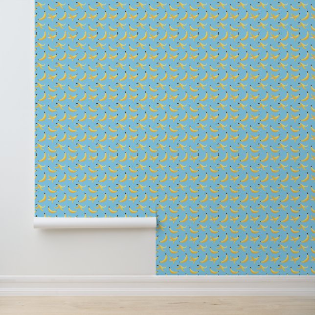 Funny Retro Yellow Banana Pattern Party Editable Wallpaper (Application)
