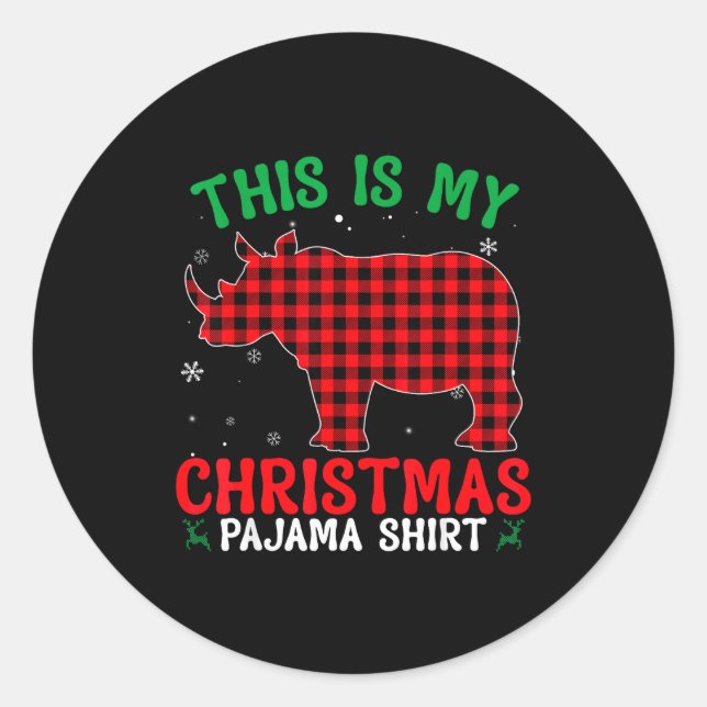 Funny Rhino Christmas Pj Pajama Men Women Pj For F Classic Round Sticker (Front)