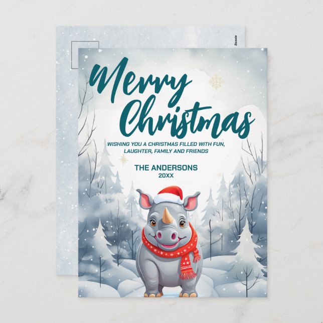 Funny Rhino Merry Xmas tree snow Holiday party (Front/Back)