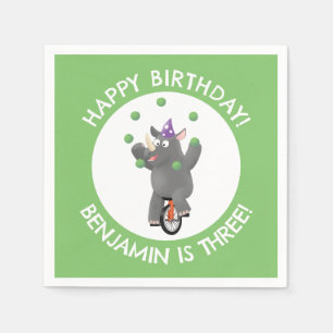 Funny rhino on unicycle personalized birthday napkin