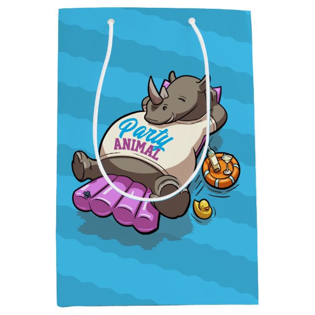 Funny Rhino Party Animal Pool Inflatable Cartoon Medium Gift Bag (Front)
