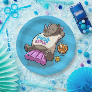 Funny Rhino Party Animal Pool Inflatable Cartoon Paper Plate