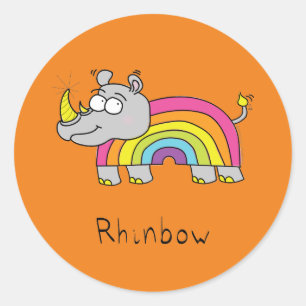 Funny Rhino Rainbow Cute Kids Cartoon Classic Round Sticker
