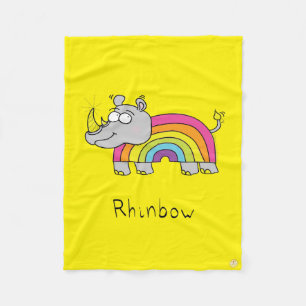 Funny Rhino Rainbow Cute Rhinoceros Kids Cartoon Fleece Blanket