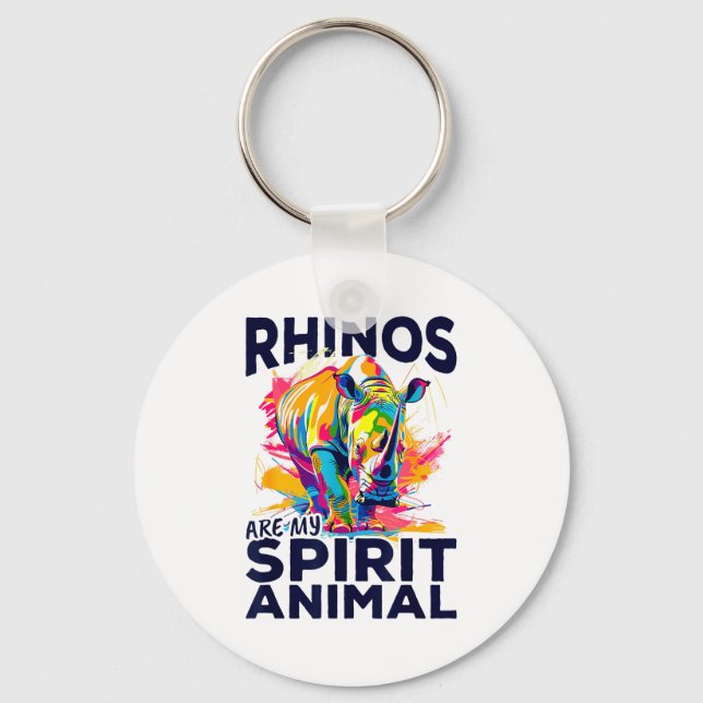 Funny Rhino Rhinozeros Animal Rhinos Are My Srit A Keychain (Front)