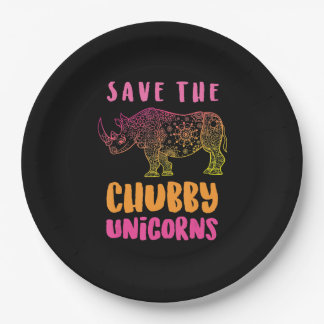 Funny Rhino Save  Chubby Unicorns Animal Rights Paper Plate