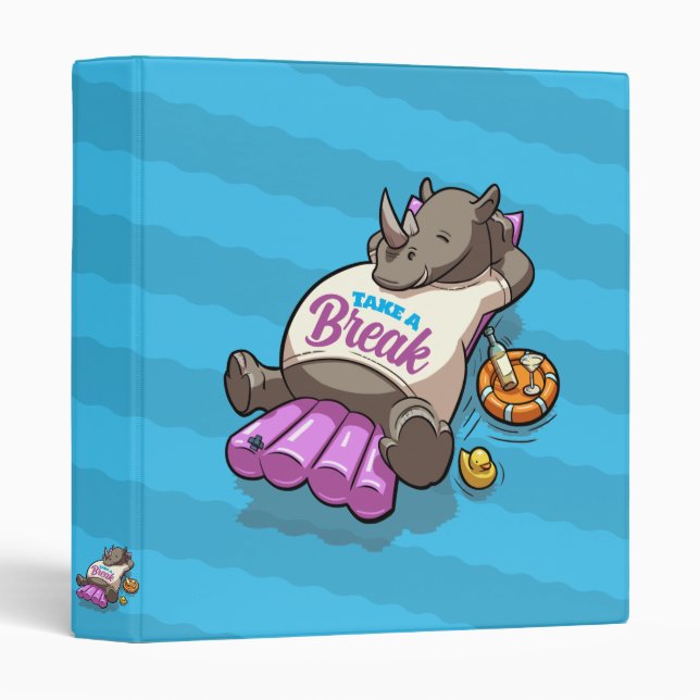 Funny Rhino Take A Break Holiday Plans Cartoon Binder (Front/Spine)