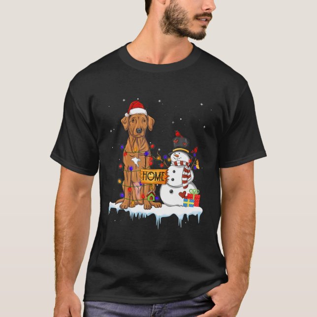 Funny Rhodesian Ridgeback Dog Christmas Snowman Xm T-Shirt (Front)