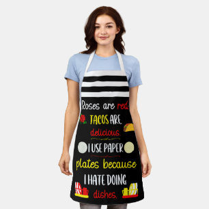 Funny Rhyme Roses, Tacos, Paper Plates and Dishes Apron