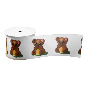 Funny Ribbon Baby Bear with Honey Satin Ribbon