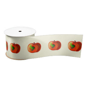Funny Ribbon with Happy Apple Worm - Customizable Satin Ribbon