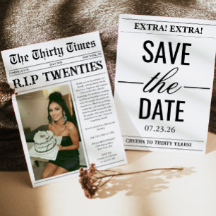 Funny RIP Twenties Newspaper 30th Birthday Invitation