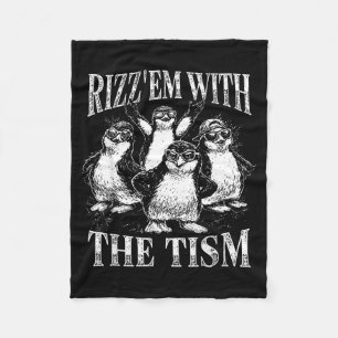 Funny rizz em with the tism retro penguin meme fleece blanket