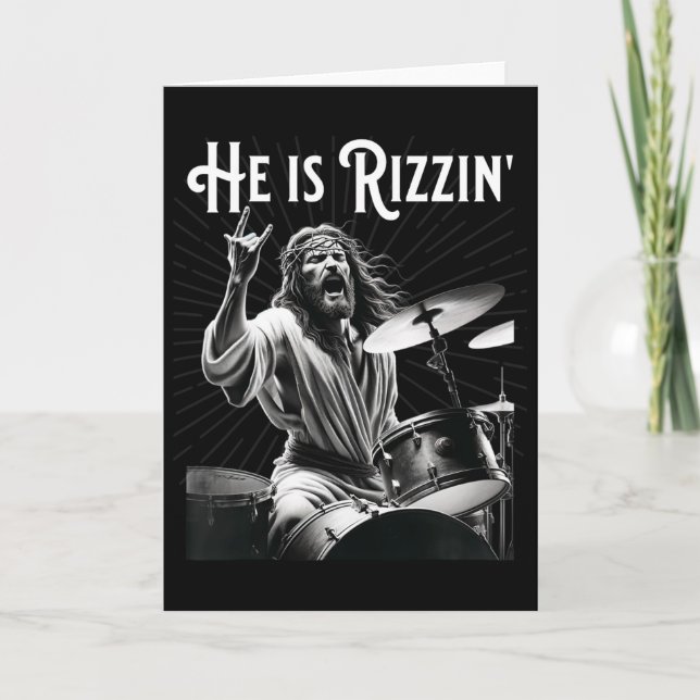 Funny Rizz He Is Rizzin Jesus Drumming  Card (Front)