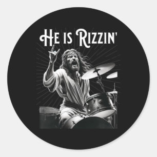 Funny Rizz He Is Rizzin Jesus Drumming  Classic Round Sticker
