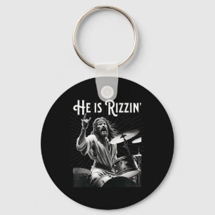 Funny Rizz He Is Rizzin Jesus Drumming Keychain
