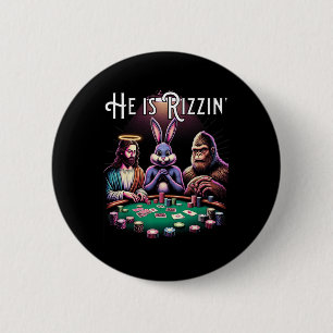 Funny Rizz He Is Rizzin Jesus Easter Bunny Bigfoot 2 Inch Round Button