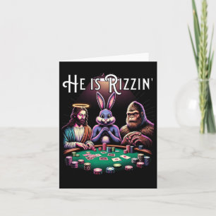 Funny Rizz He Is Rizzin Jesus Easter Bunny Bigfoot Card