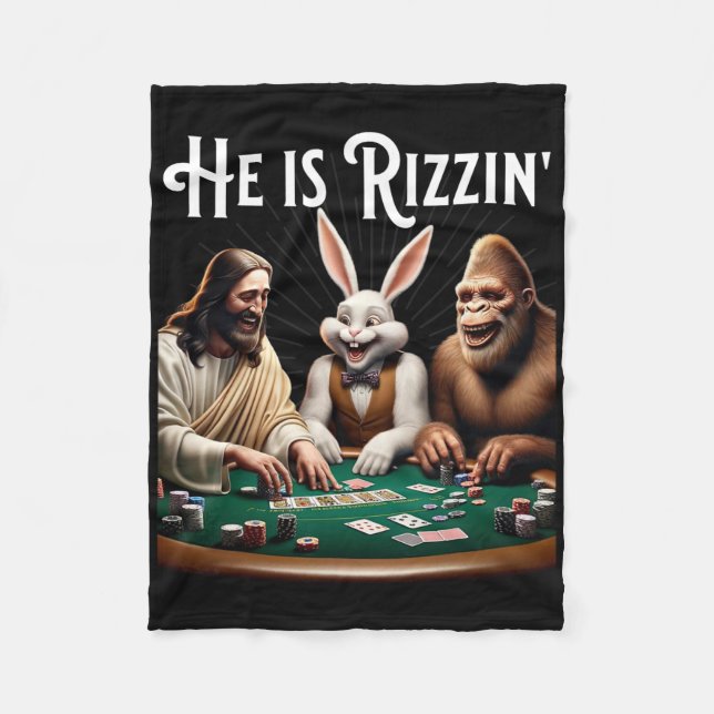 Funny Rizz He Is Rizzin Jesus  Fleece Blanket (Front)