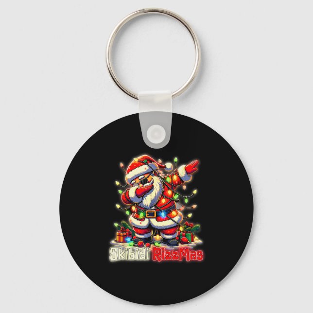 Funny Rizz Santa Claus Dabbing Christmas Skibidi R Keychain (Front)