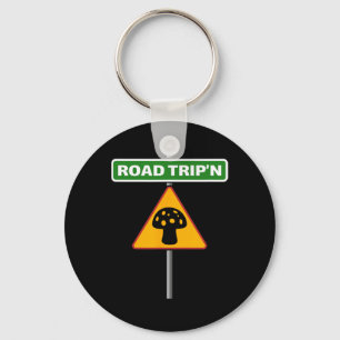 Funny Road Trip - Mushroom Road Sign - Vacation  Keychain