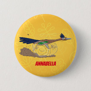 Funny roadrunner bird cartoon illustration 2 inch round button