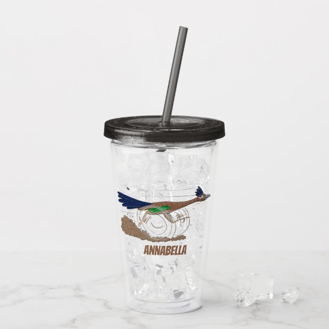 Funny roadrunner bird cartoon illustration acrylic tumbler (Back Ice)
