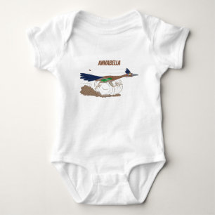 Funny roadrunner bird cartoon illustration baby bodysuit