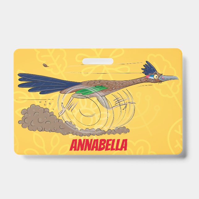 Funny roadrunner bird cartoon illustration badge (Front)