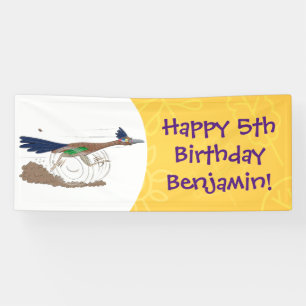 Funny roadrunner bird cartoon illustration banner