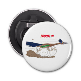 Funny roadrunner bird cartoon illustration bottle opener