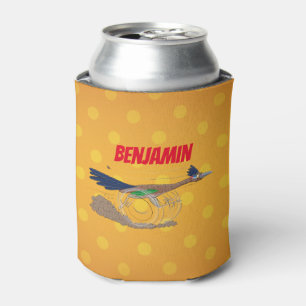 Funny roadrunner bird cartoon illustration can cooler