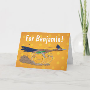 Funny roadrunner bird cartoon illustration card