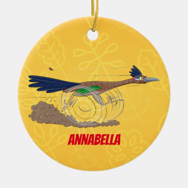 Funny roadrunner bird cartoon illustration ceramic ornament (Front)