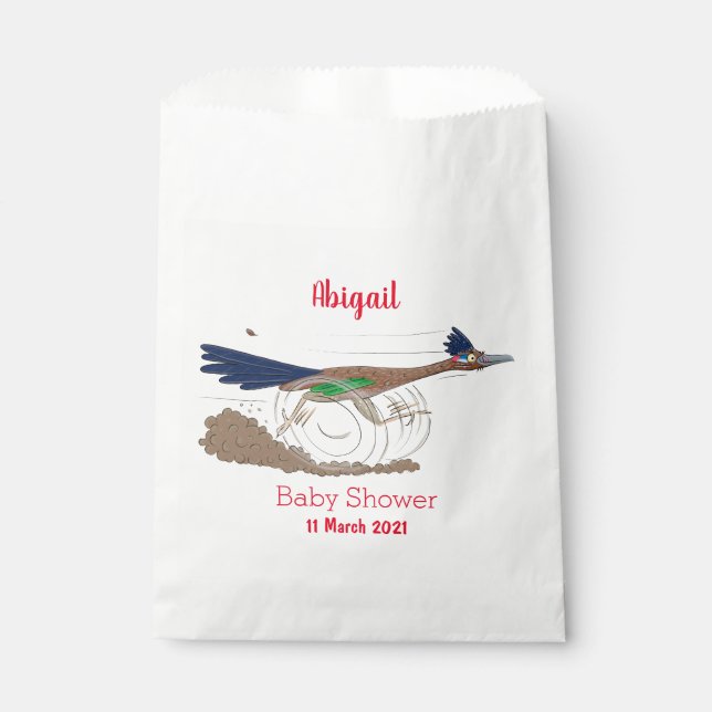 Funny roadrunner bird cartoon illustration favour bag (Front)