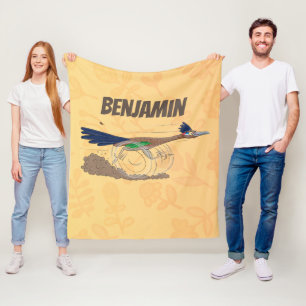 Funny roadrunner bird cartoon illustration fleece blanket