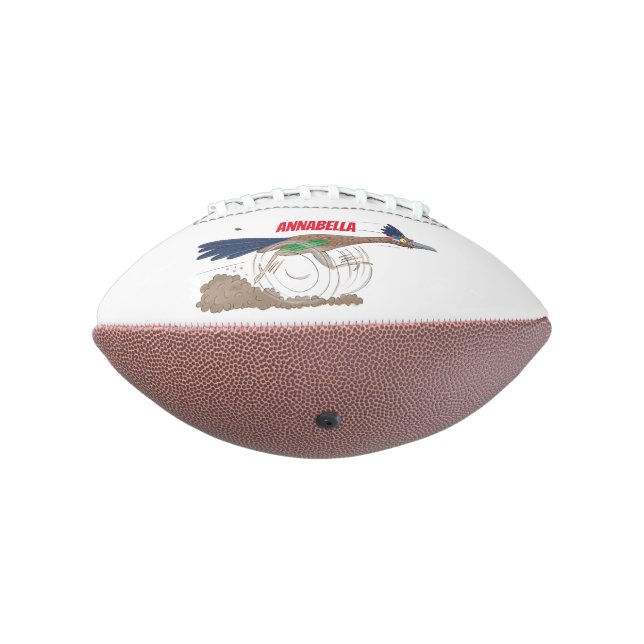 Funny roadrunner bird cartoon illustration football (Rotated 270)