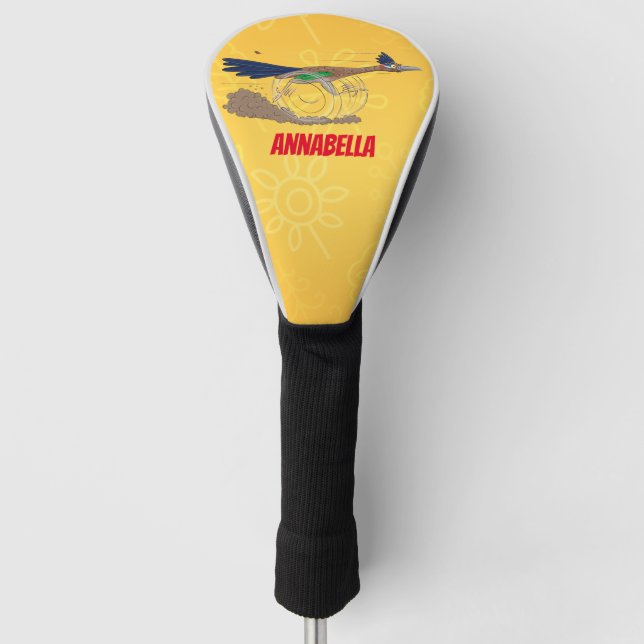 Funny roadrunner bird cartoon illustration golf head cover (Front)