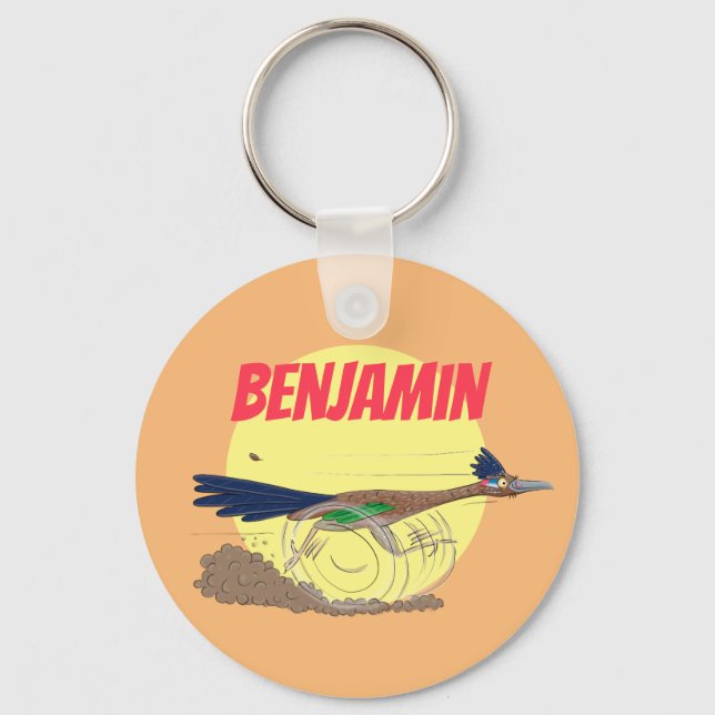 Funny roadrunner bird cartoon illustration keychain (Front)
