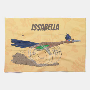 Funny roadrunner bird cartoon illustration kitchen towel