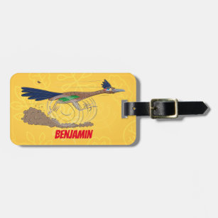 Funny roadrunner bird cartoon illustration luggage tag