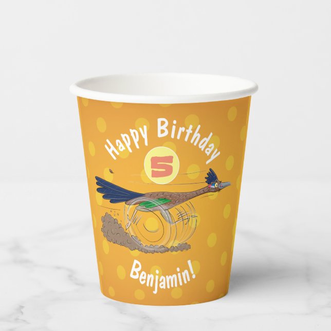 Funny roadrunner bird cartoon illustration paper cups (Front)