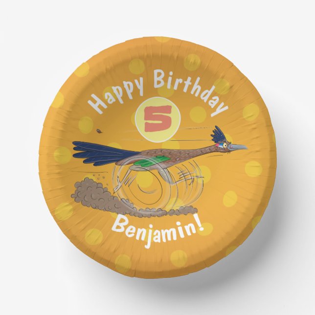 Funny roadrunner bird cartoon illustration paper plate (Front)
