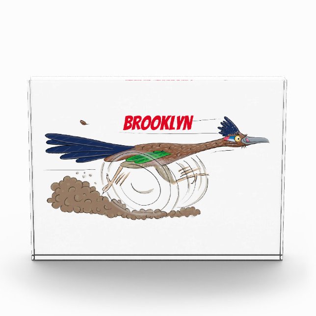 Funny roadrunner bird cartoon illustration photo block (Front)