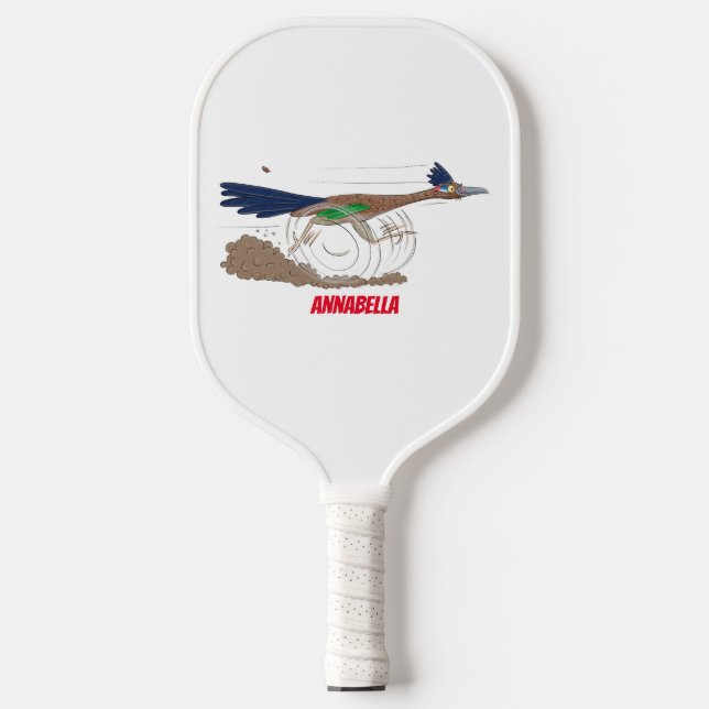 Funny roadrunner bird cartoon illustration pickleball paddle (Front)