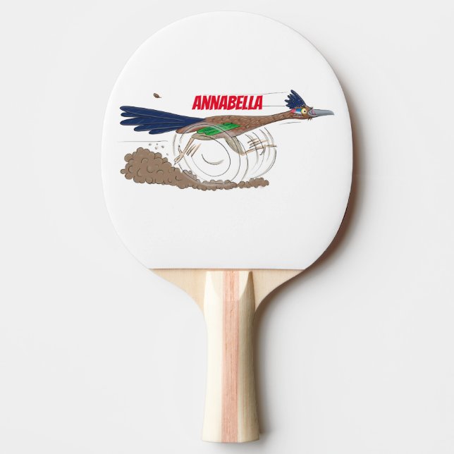 Funny roadrunner bird cartoon illustration ping pong paddle (Front)