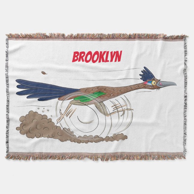 Funny roadrunner bird cartoon illustration throw blanket (Front)
