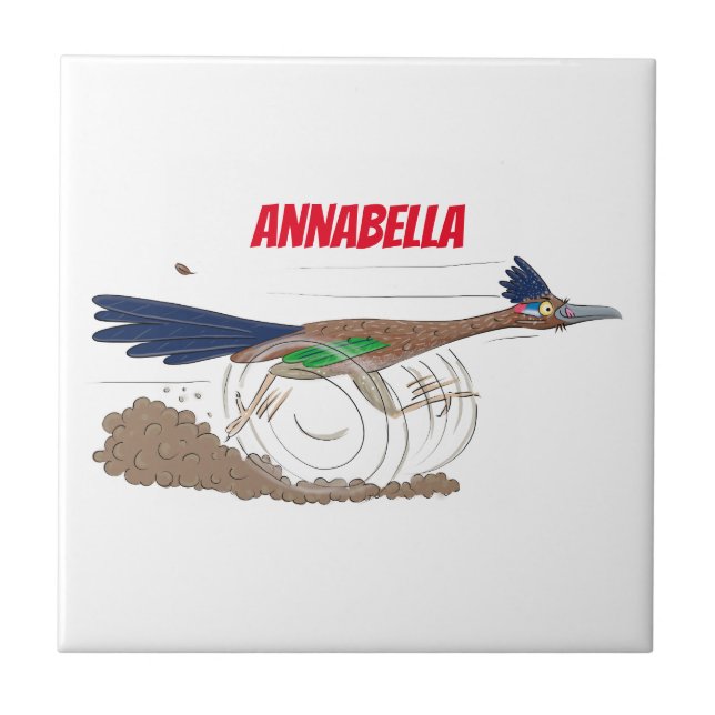 Funny roadrunner bird cartoon illustration tile (Front)
