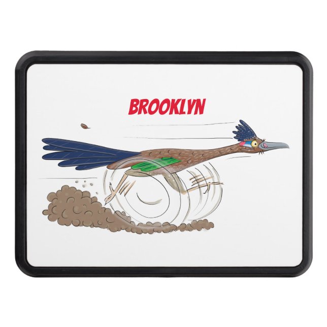 Funny roadrunner bird cartoon illustration trailer hitch cover (Front)