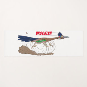 Funny roadrunner bird cartoon illustration yoga mat